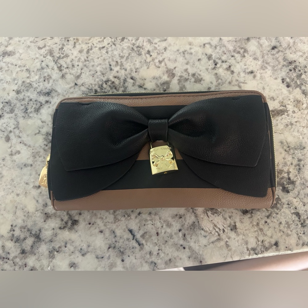 Betsey Johnson Black and Tan Clutch with Bow Detail